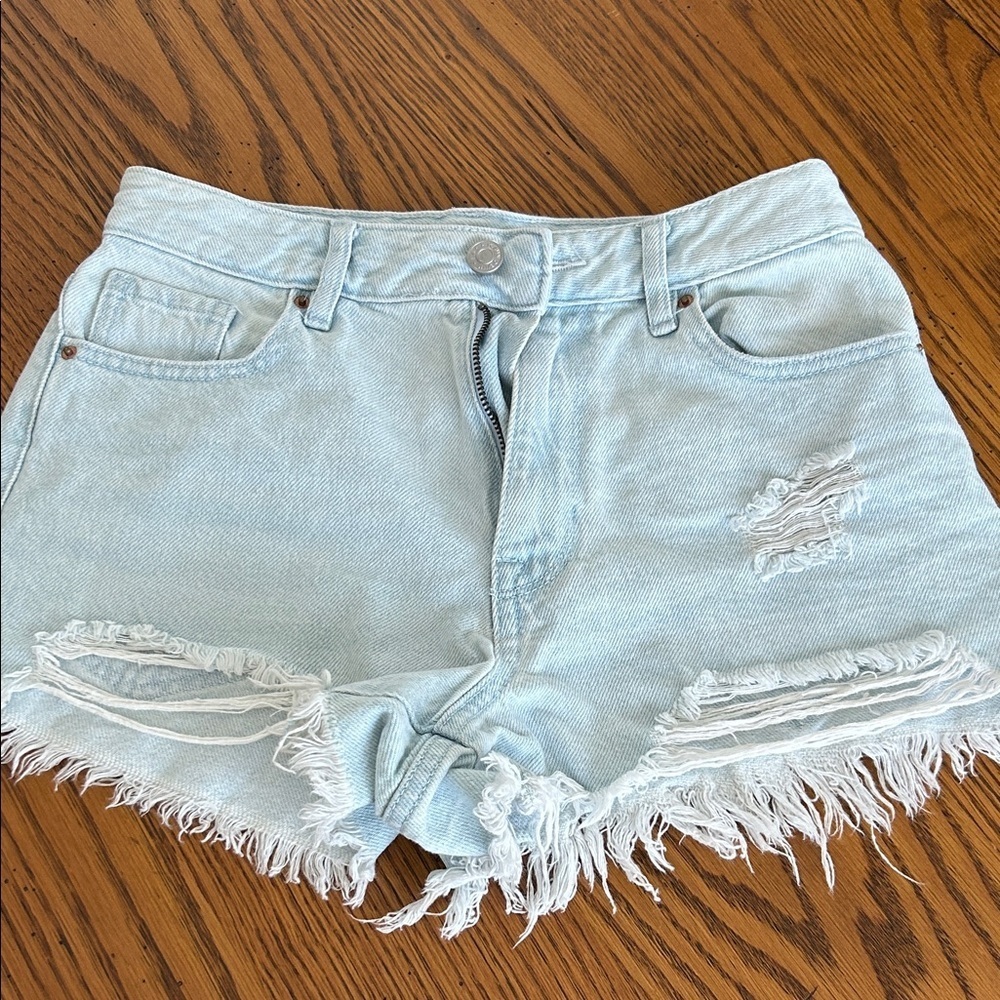 Light Blue Distressed Denim Shorts/9